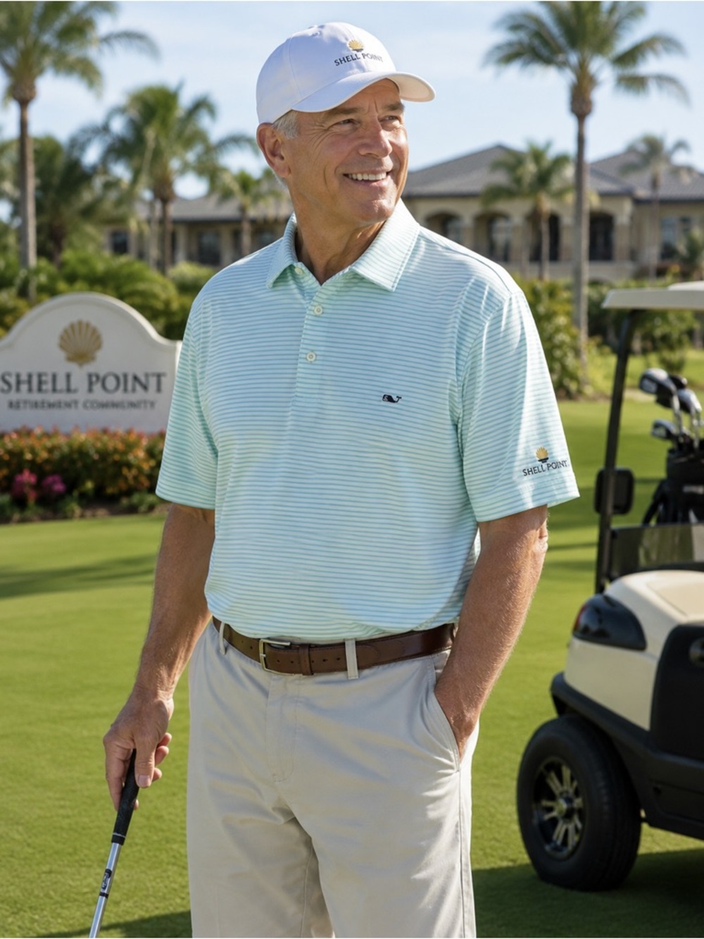 Vineyard Vines XL Mint Green Stripe Golf Polo Shell Point Resort Shirt